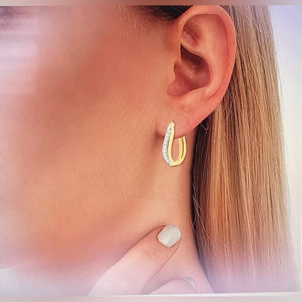 NWT 14K Gold Over Silver Cubic Zirconia Hoop Earrings